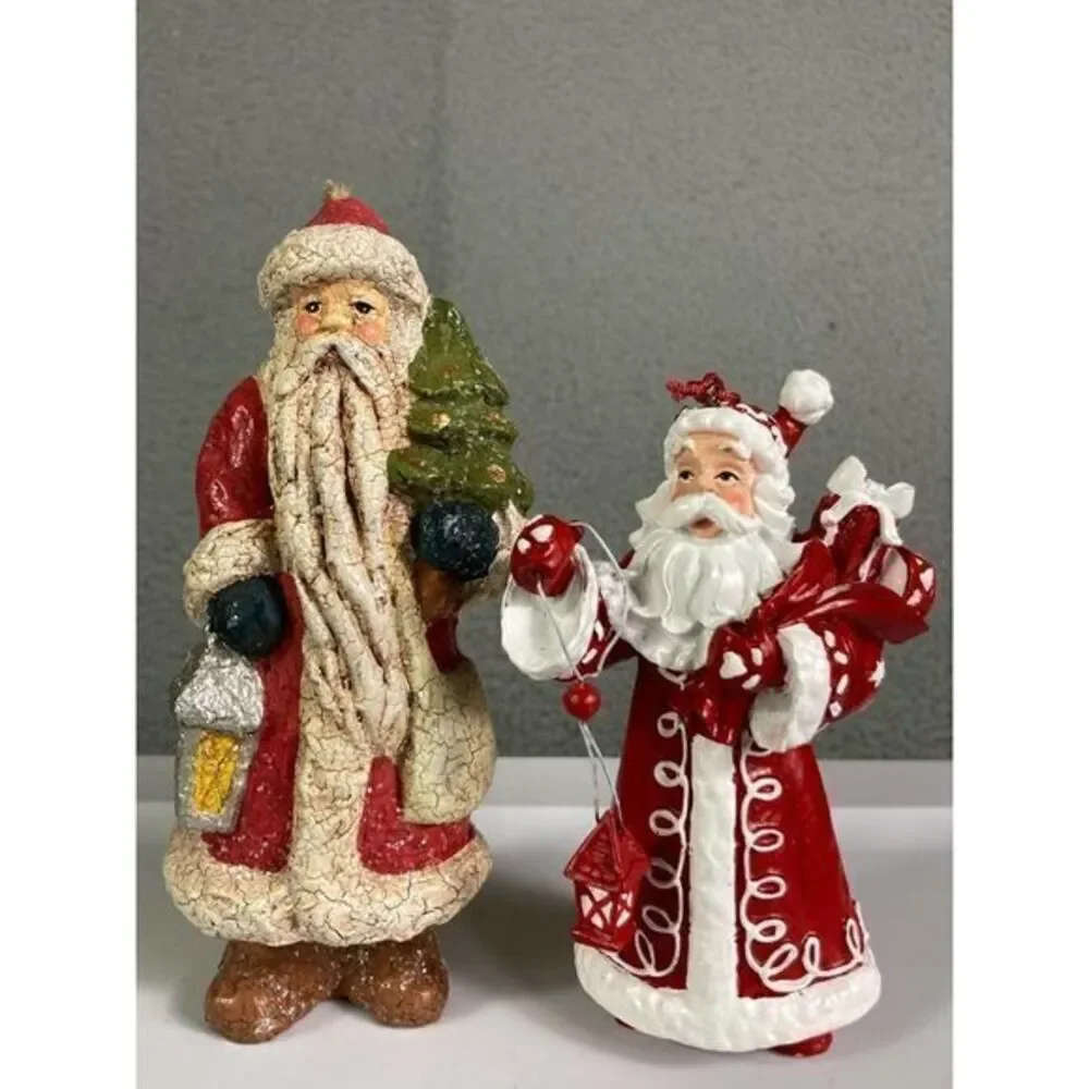 Vintage Late ’80s-Early ’90s Santa‎ Claus Ornament Lot (Set of 2) Crackle Finish